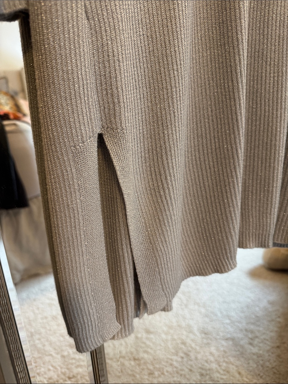 Vince Camuto Subtle Metallica Silver & Gray Open-Front Ribbed Long Cardigan - Picture 7 of 7